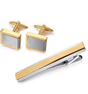Stainless Steel Cuff Links and Tie Bar - Yellow Contrast
