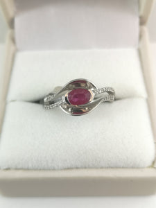 10Kt White Gold Genuine Ruby with Diamond Ring