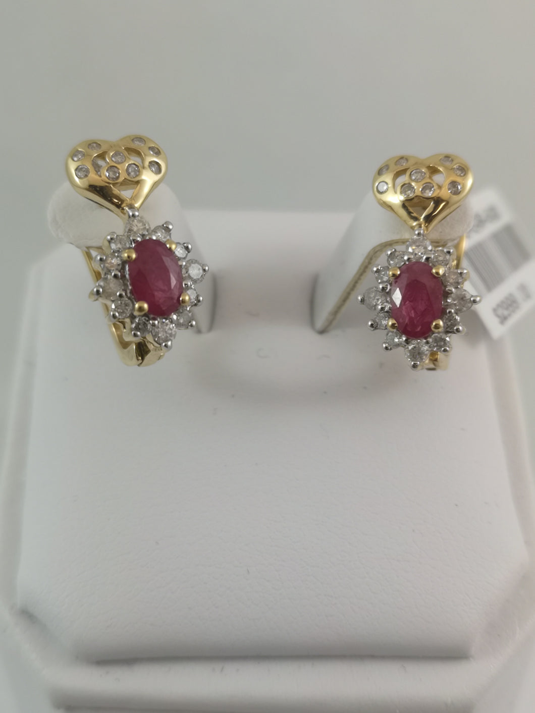 14 Kt Yellow Gold Genuine Ruby and Diamond Earrings
