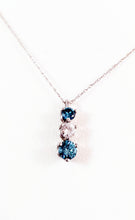 Load image into Gallery viewer, 14 Kt White Gold 3 Stone Vertical light Blue and White Diamond pendent
