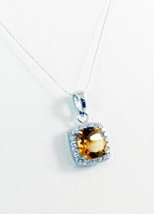 14kt White Gold Diamond and Genuine Citrine pendent