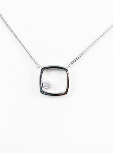 14kt White Gold and Diamond Modern Open Square Necklace