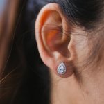 Load image into Gallery viewer, 925 Sterling Silver CZ Halo Teardrop Studs
